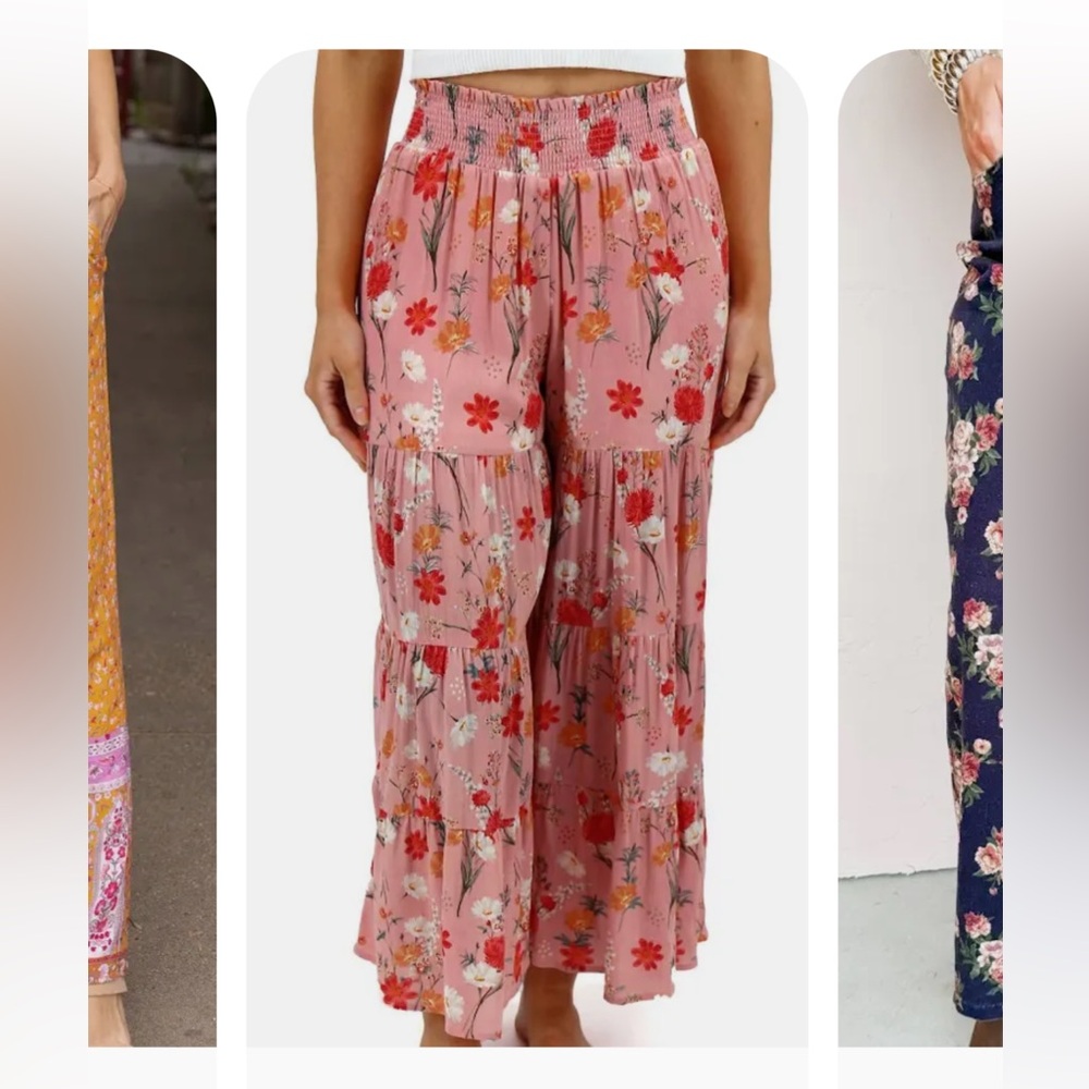Grace & Lace Pink Floral Wide-Leg ankle Pants